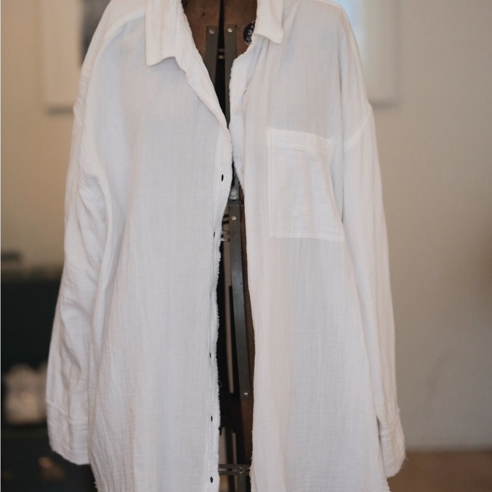 Aerie White Casual Button Down Shirt